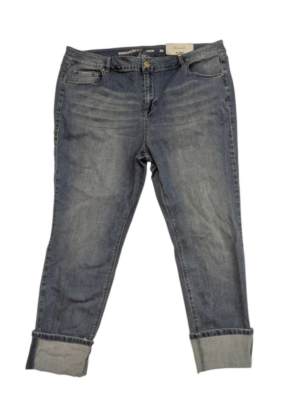 Avenue Denim Jeans Size 24 Medium Wash Virtual Stretch Cuffed Ankle